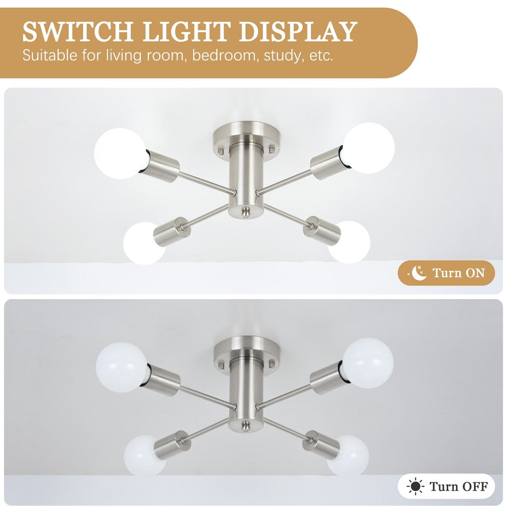 Plafonnier semi-encastré industriel à 4 lampes pour cuisine, salle à manger, chambre à coucher, bureau, salon - N/A