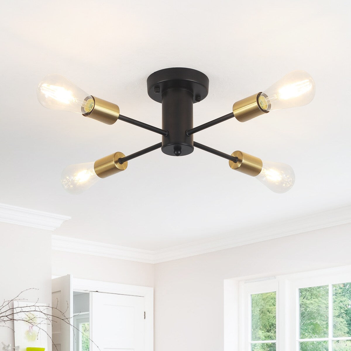 Plafonnier semi-encastré industriel à 4 lampes pour cuisine, salle à manger, chambre à coucher, bureau, salon - N/A