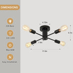 Plafonnier semi-encastré industriel à 4 lampes pour cuisine, salle à manger, chambre à coucher, bureau, salon - N/A