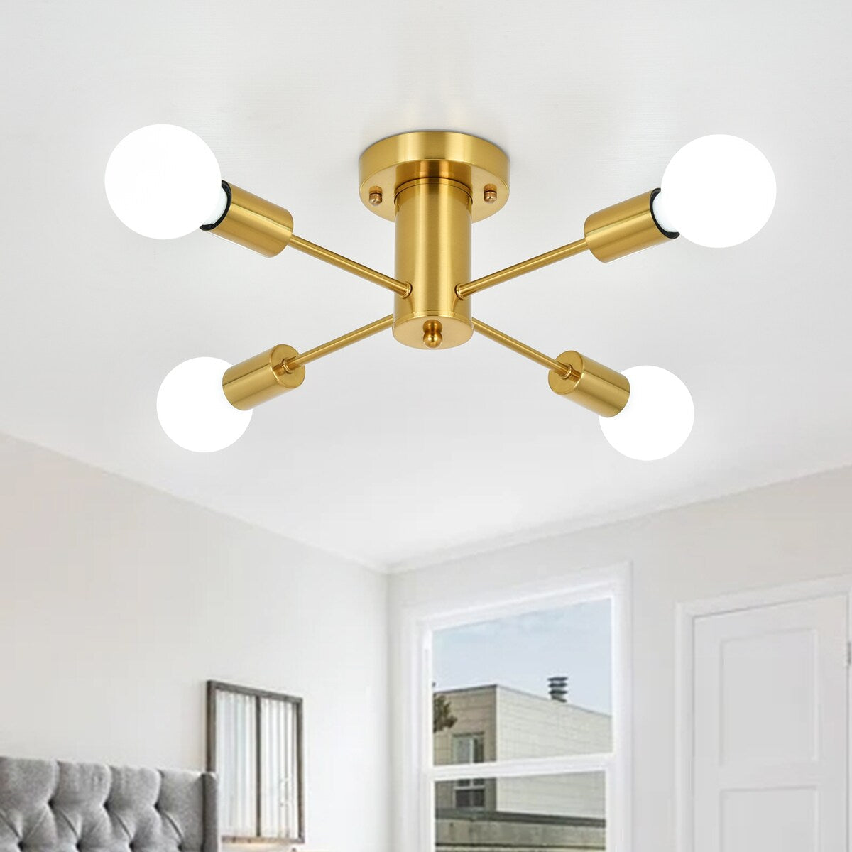 Plafonnier semi-encastré industriel à 4 lampes pour cuisine, salle à manger, chambre à coucher, bureau, salon - N/A