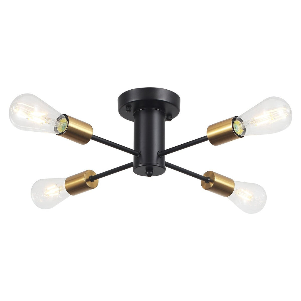 Plafonnier semi-encastré industriel à 4 lampes pour cuisine, salle à manger, chambre à coucher, bureau, salon - N/A