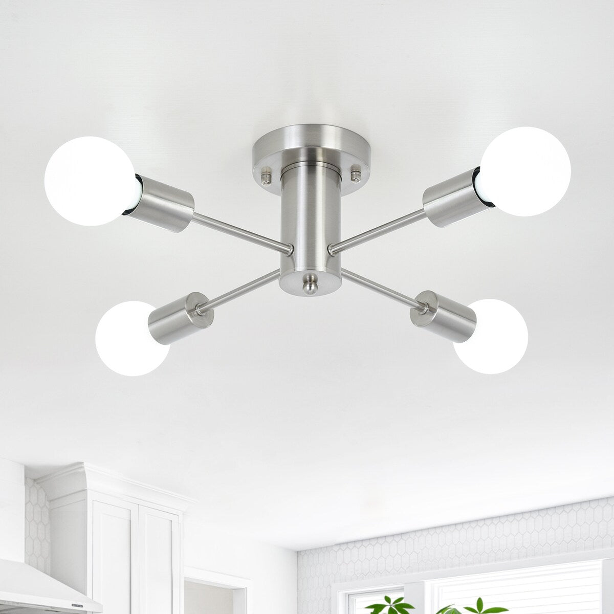Plafonnier semi-encastré industriel à 4 lampes pour cuisine, salle à manger, chambre à coucher, bureau, salon - N/A