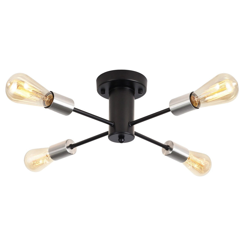 Plafonnier semi-encastré industriel à 4 lampes pour cuisine, salle à manger, chambre à coucher, bureau, salon - N/A