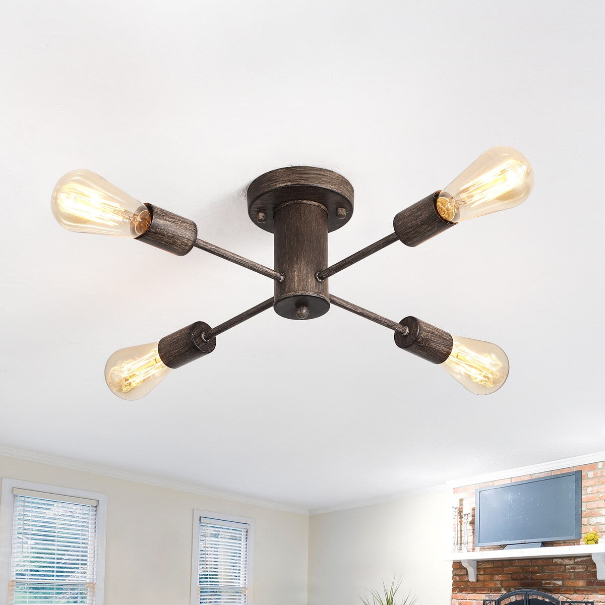 Plafonnier semi-encastré industriel à 4 lampes pour cuisine, salle à manger, chambre à coucher, bureau, salon - N/A
