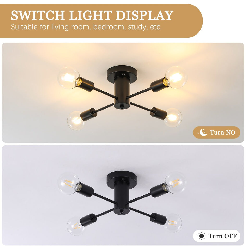 Plafonnier semi-encastré industriel à 4 lampes pour cuisine, salle à manger, chambre à coucher, bureau, salon - N/A