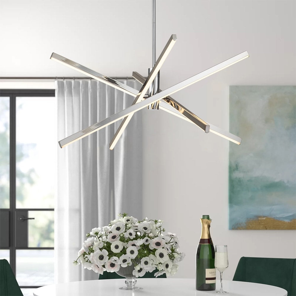 Lustre LED moderne en aluminium noir/doré, plafonnier linéaire Spoutnik pour salon/salle à manger/cuisine
