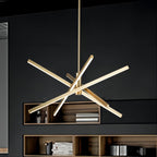 Lustre LED moderne en aluminium noir/doré, plafonnier linéaire Spoutnik pour salon/salle à manger/cuisine