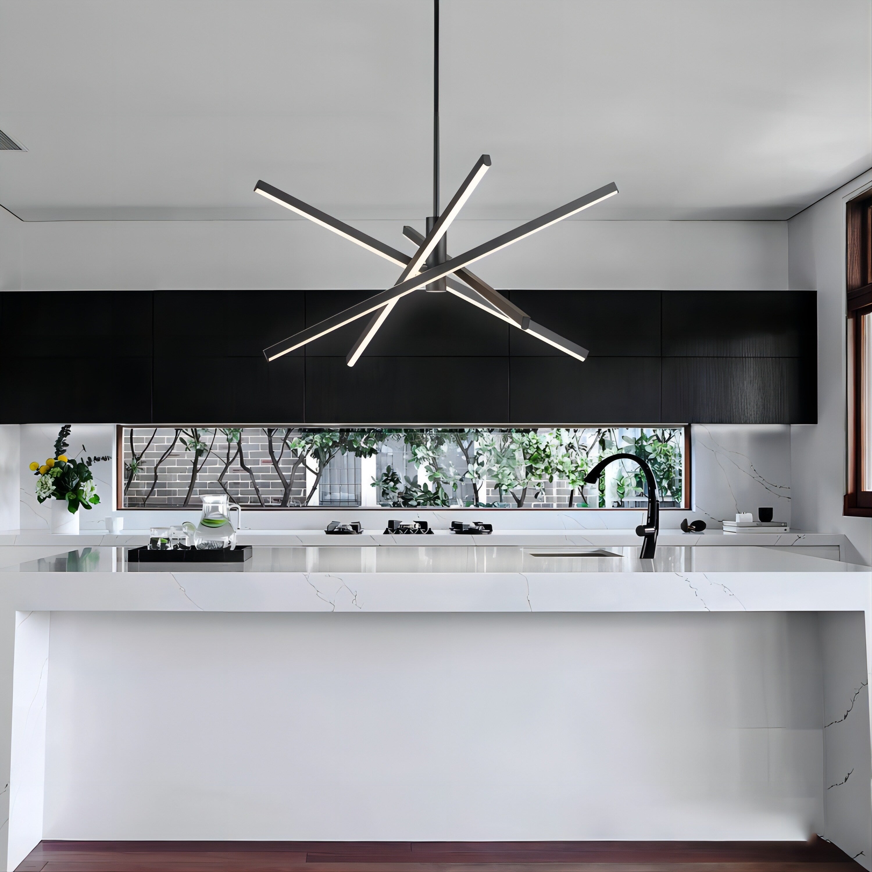 Lustre LED moderne en aluminium noir/doré, plafonnier linéaire Spoutnik pour salon/salle à manger/cuisine