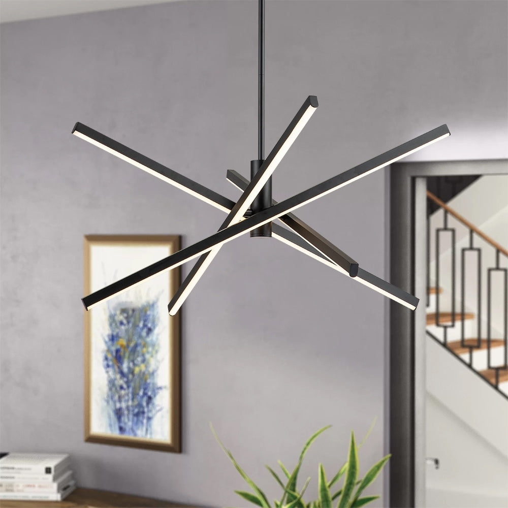 Lustre LED moderne en aluminium noir/doré, plafonnier linéaire Spoutnik pour salon/salle à manger/cuisine