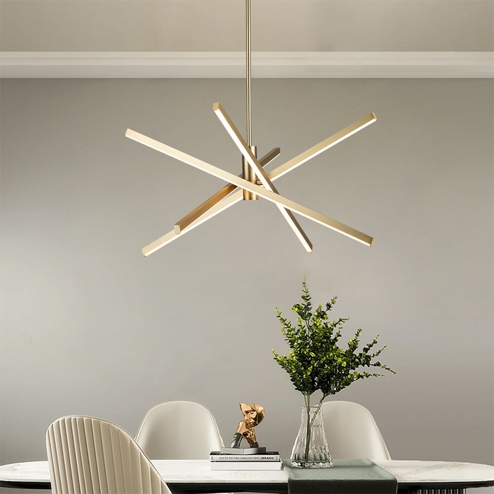 Lustre LED moderne en aluminium noir/doré, plafonnier linéaire Spoutnik pour salon/salle à manger/cuisine