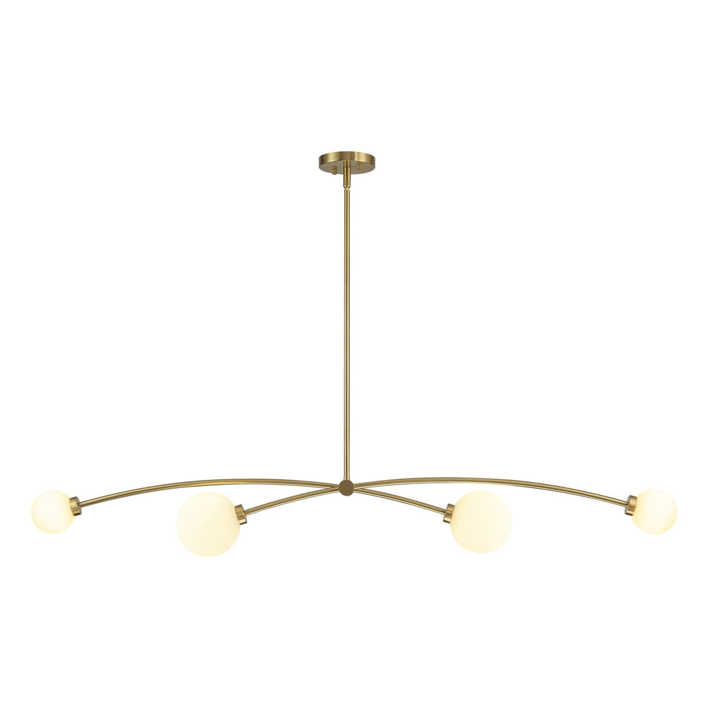 Suspension Sputnik linéaire simple et moderne à 4 lumières, couleur or, pour îlot de cuisine ou salle à manger – 130 cm (l) x 28 cm (p) x 15 cm (h).