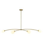 Suspension Sputnik linéaire simple et moderne à 4 lumières, couleur or, pour îlot de cuisine ou salle à manger – 130 cm (l) x 28 cm (p) x 15 cm (h).