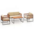 Ensemble de meubles d'extérieur 4 pièces, canapé d'extérieur en bois avec coussins moelleux