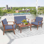 Ensemble de conversation de patio 4 pièces en bois d'acacia avec canapé, table basse et coussins