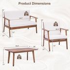 Ensemble de conversation de patio 4 pièces en bois d'acacia avec canapé, table basse et coussins
