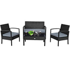 Ensemble de meubles de patio 4 pièces avec chaises en rotin et osier