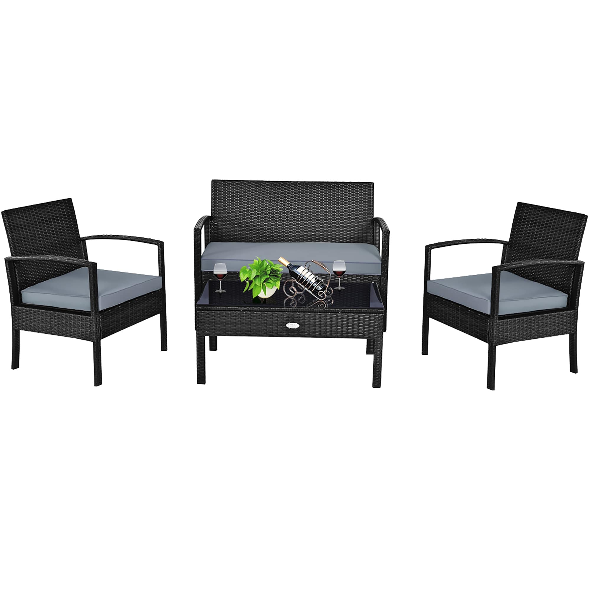 Ensemble de meubles de patio 4 pièces avec chaises en rotin et osier
