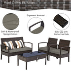 Ensemble de meubles de patio 4 pièces avec chaises en rotin et osier