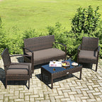 Ensemble de meubles de patio 4 pièces avec chaises en rotin et osier