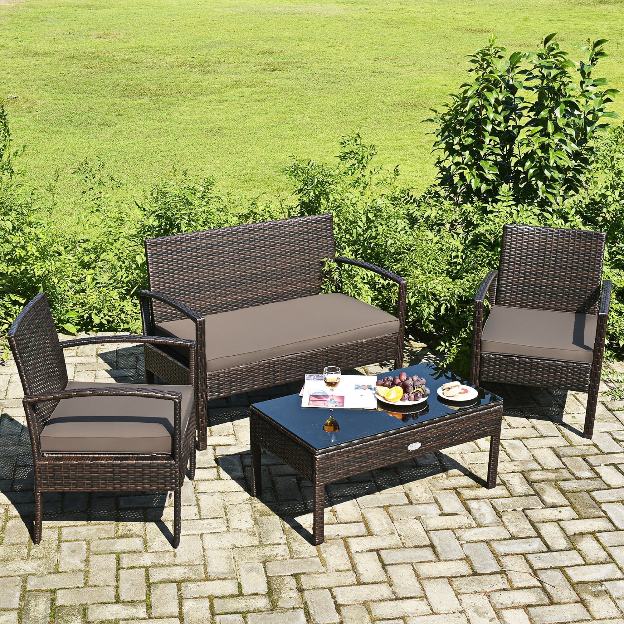 Ensemble de meubles de patio 4 pièces avec chaises en rotin et osier