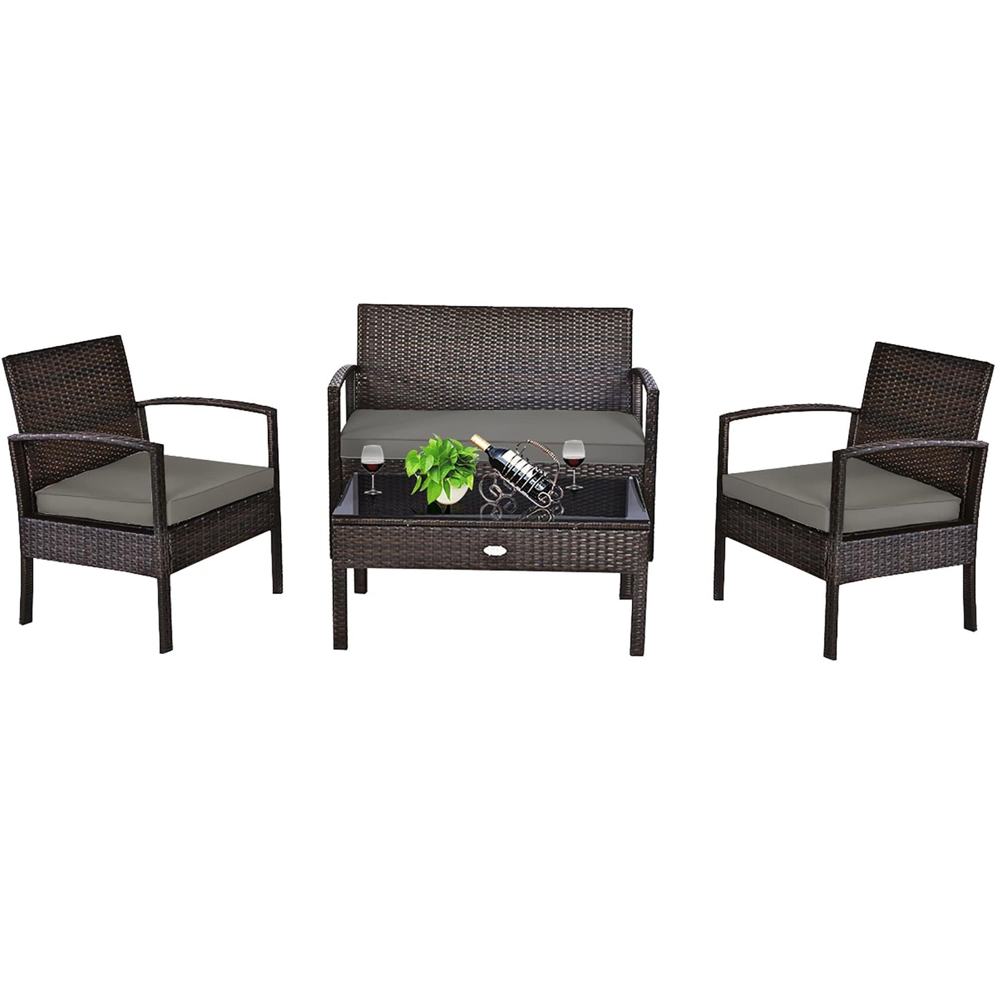 Ensemble de meubles de patio 4 pièces avec chaises en rotin et osier