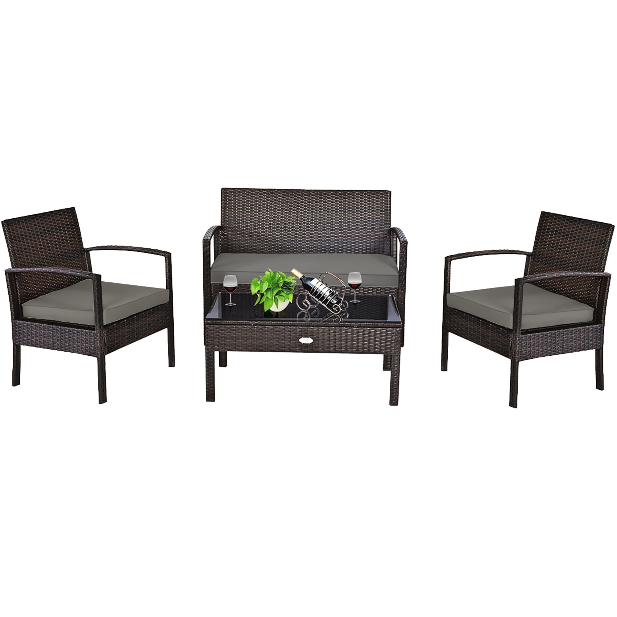 Ensemble de meubles de patio 4 pièces avec chaises en rotin et osier