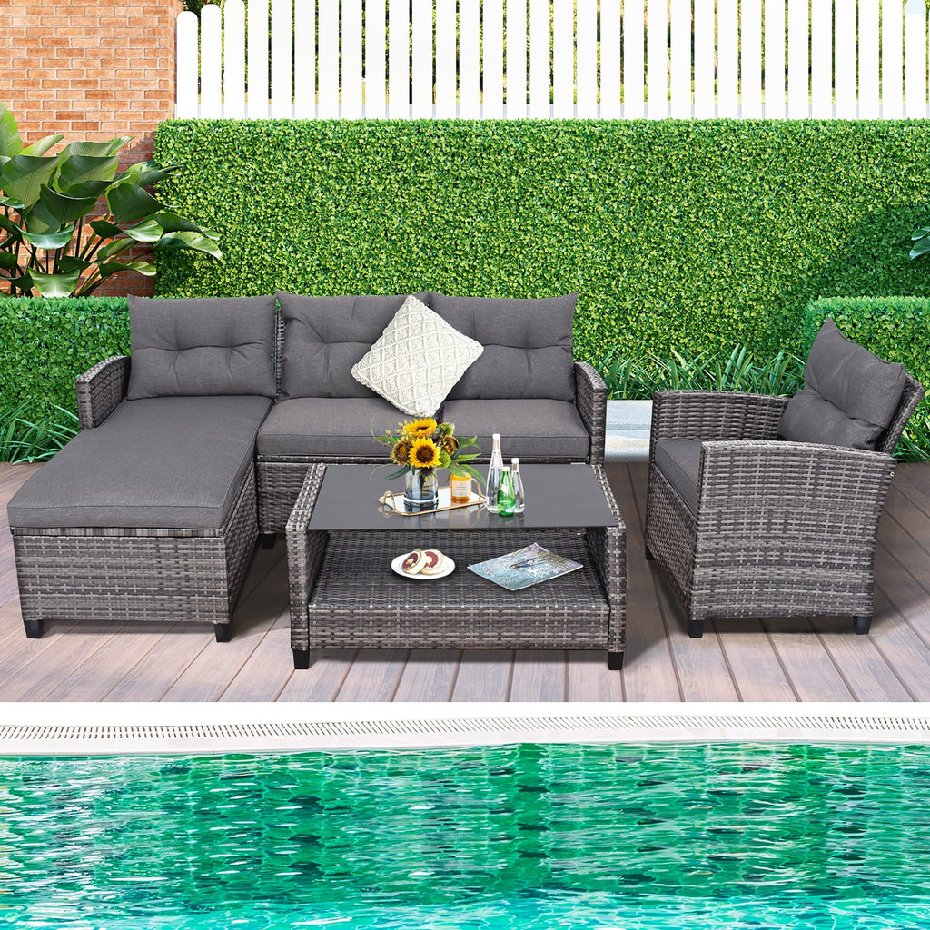 Ensemble de 4 meubles de patio en osier avec table et table de conversation