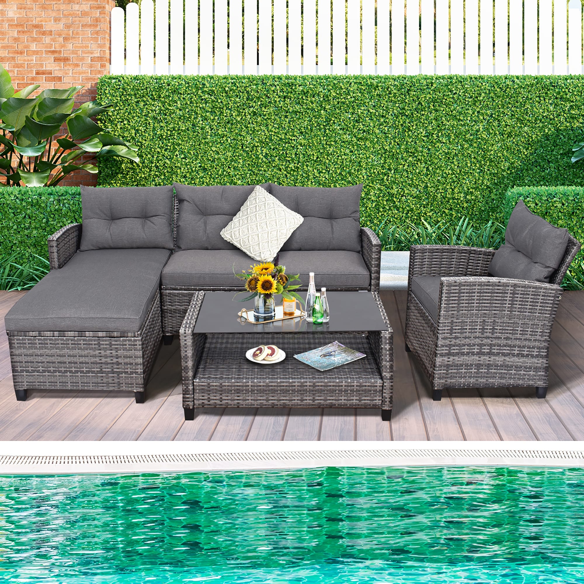 Ensemble de 4 meubles de patio en osier avec table et table de conversation