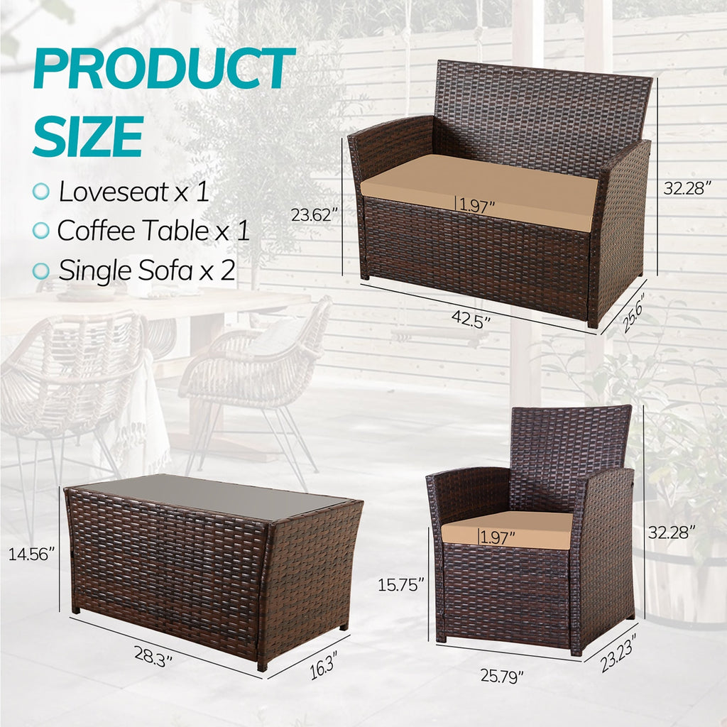 Ensemble de 4 chaises de jardin en osier et rotin