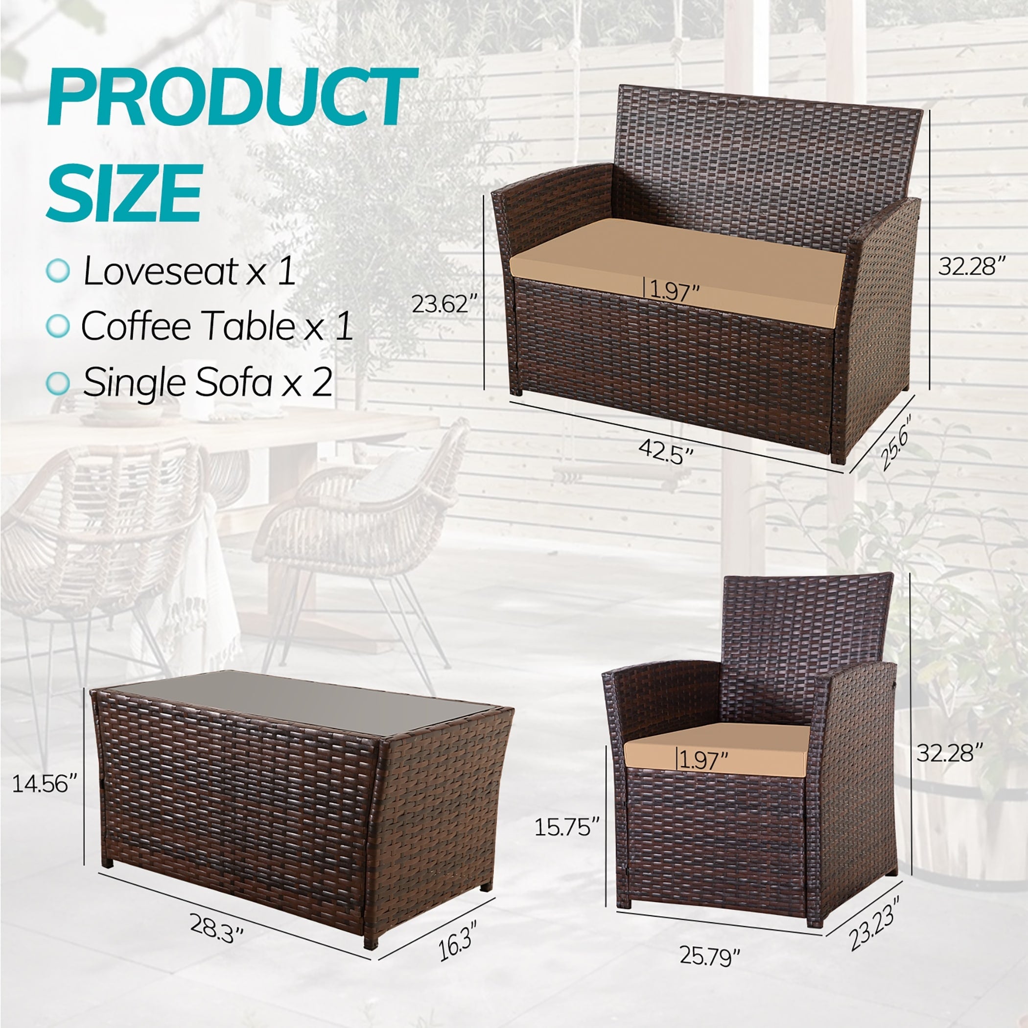 Ensemble de 4 chaises de jardin en osier et rotin