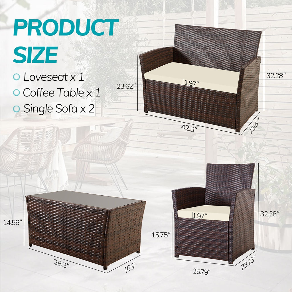 Ensemble de 4 chaises de jardin en osier et rotin