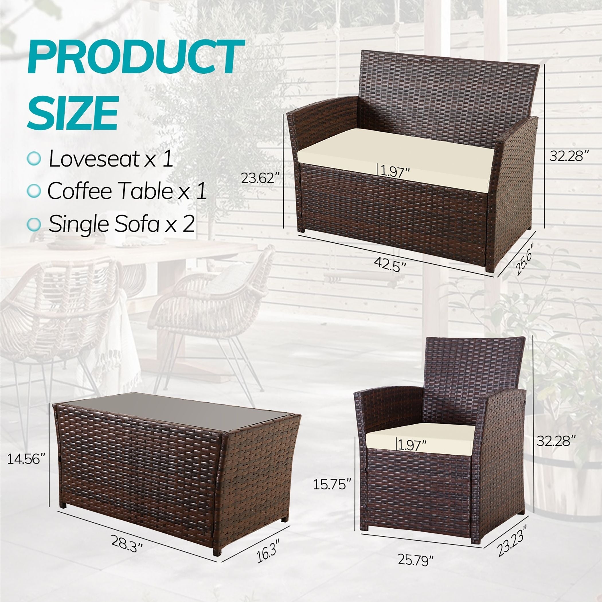Ensemble de 4 chaises de jardin en osier et rotin
