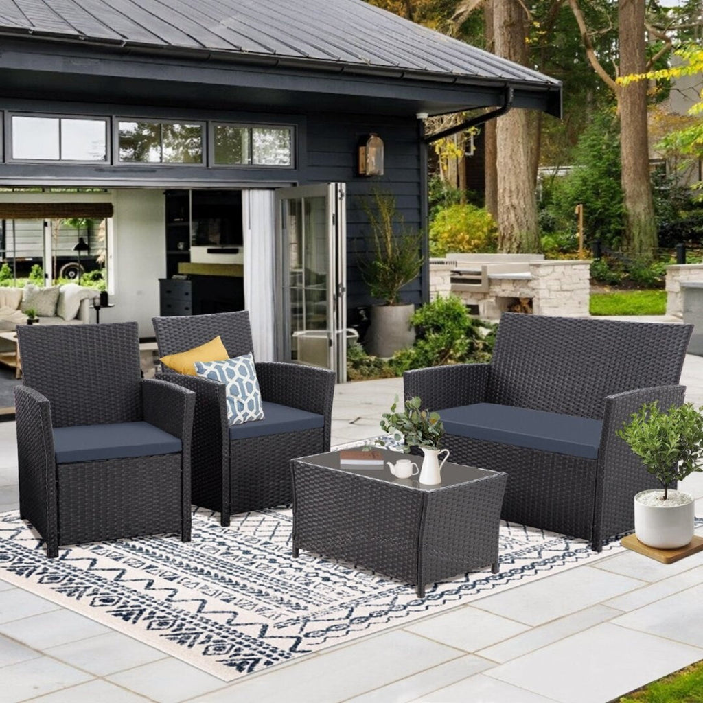 Ensemble de 4 chaises de jardin en osier et rotin