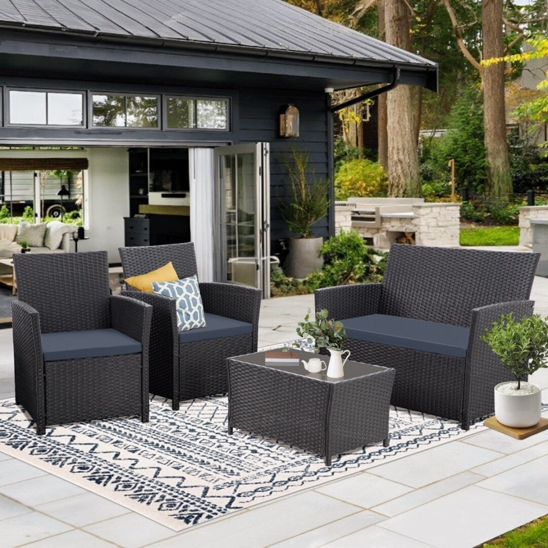 Ensemble de 4 chaises de jardin en osier et rotin