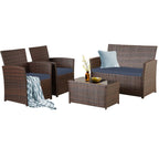 Ensemble de 4 chaises de jardin en osier et rotin