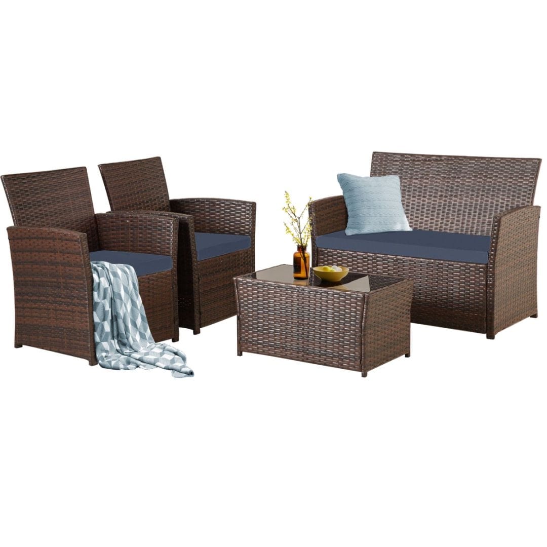 Ensemble de 4 chaises de jardin en osier et rotin
