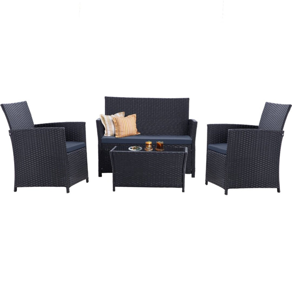 Ensemble de 4 chaises de jardin en osier et rotin