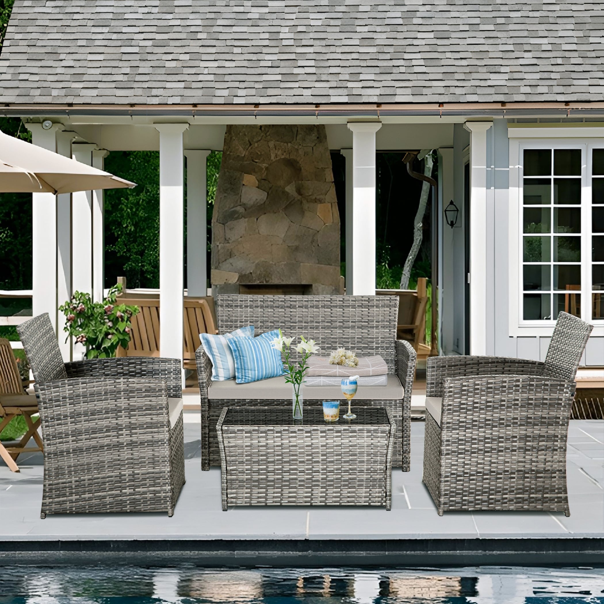 Ensemble de 4 chaises de jardin en osier et rotin