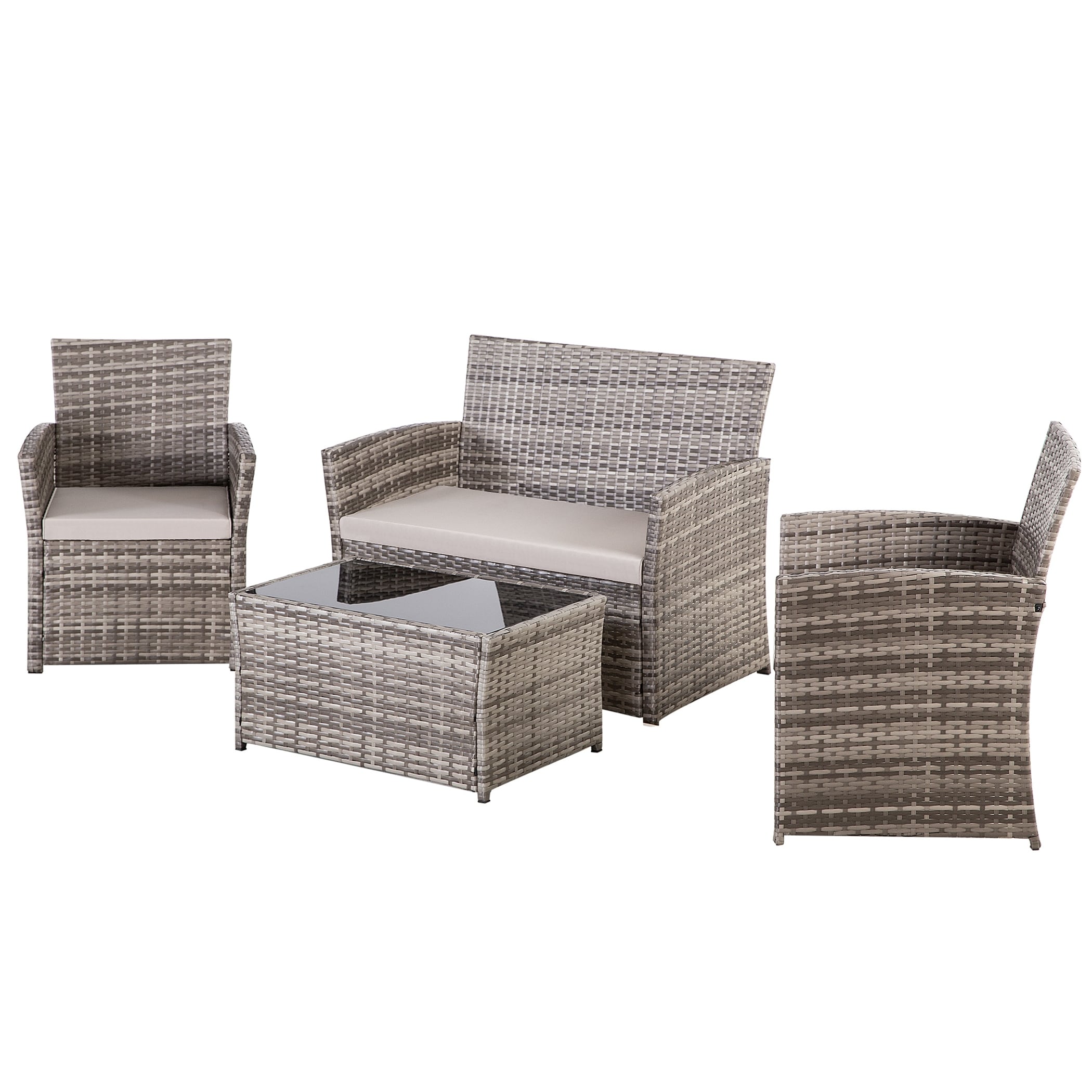 Ensemble de 4 chaises de jardin en osier et rotin