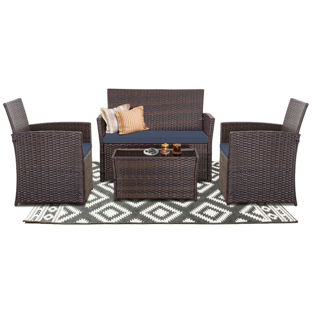 Ensemble de 4 chaises de jardin en osier et rotin