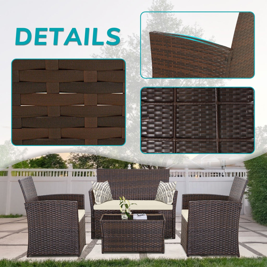 Ensemble de 4 chaises de jardin en osier et rotin