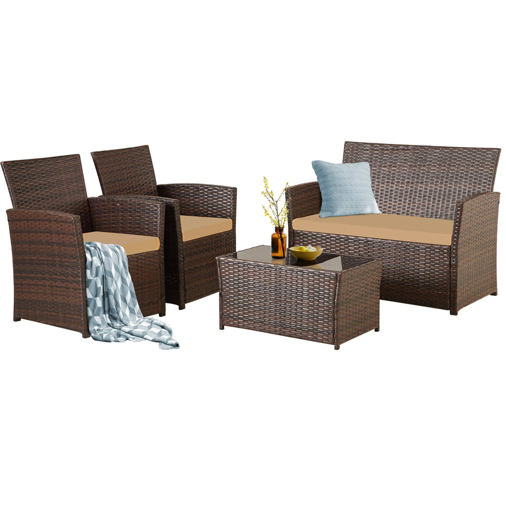 Ensemble de 4 chaises de jardin en osier et rotin
