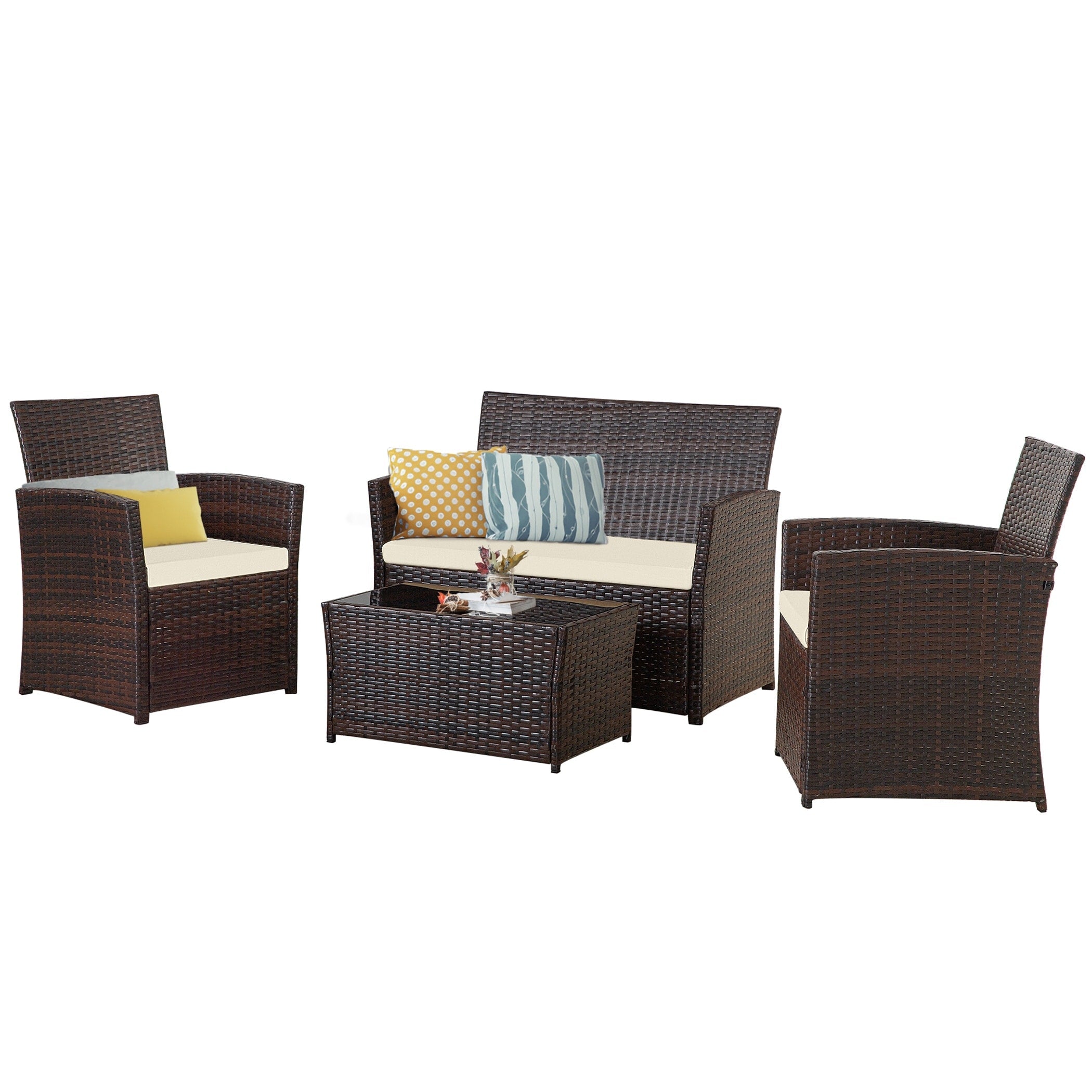 Ensemble de 4 chaises de jardin en osier et rotin