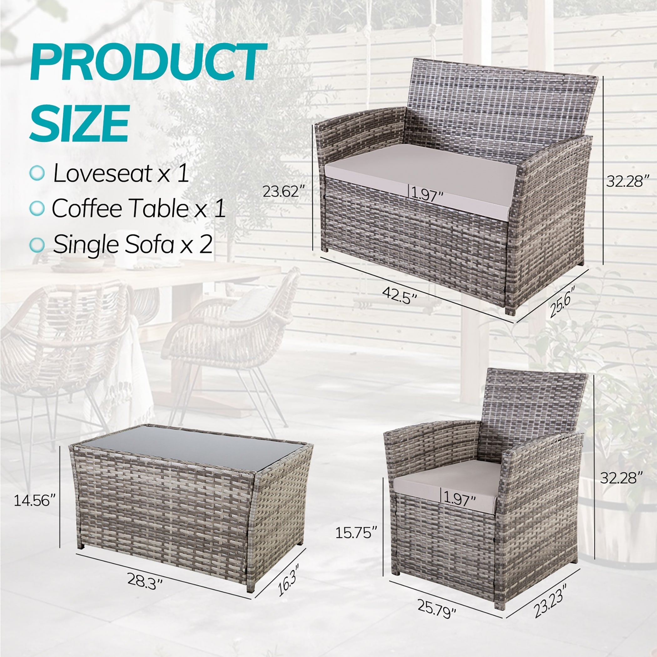 Ensemble de 4 chaises de jardin en osier et rotin