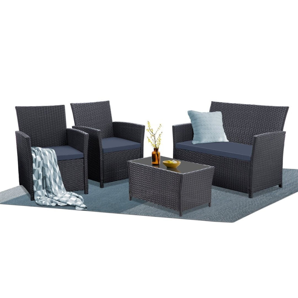 Ensemble de 4 chaises de jardin en osier et rotin