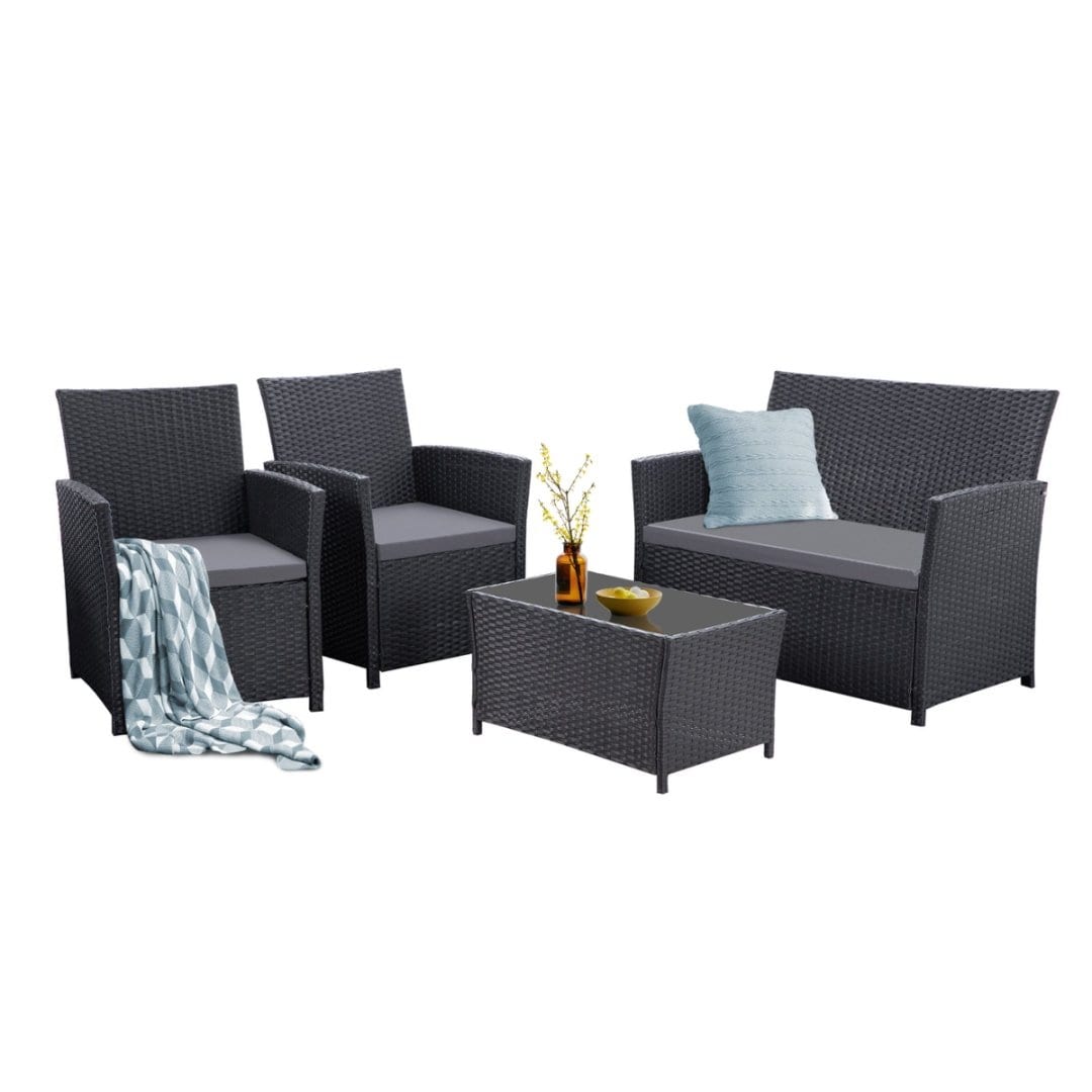 Ensemble de 4 chaises de jardin en osier et rotin