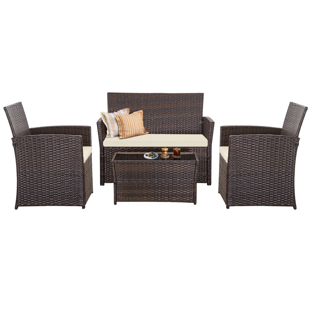 Ensemble de 4 chaises de jardin en osier et rotin