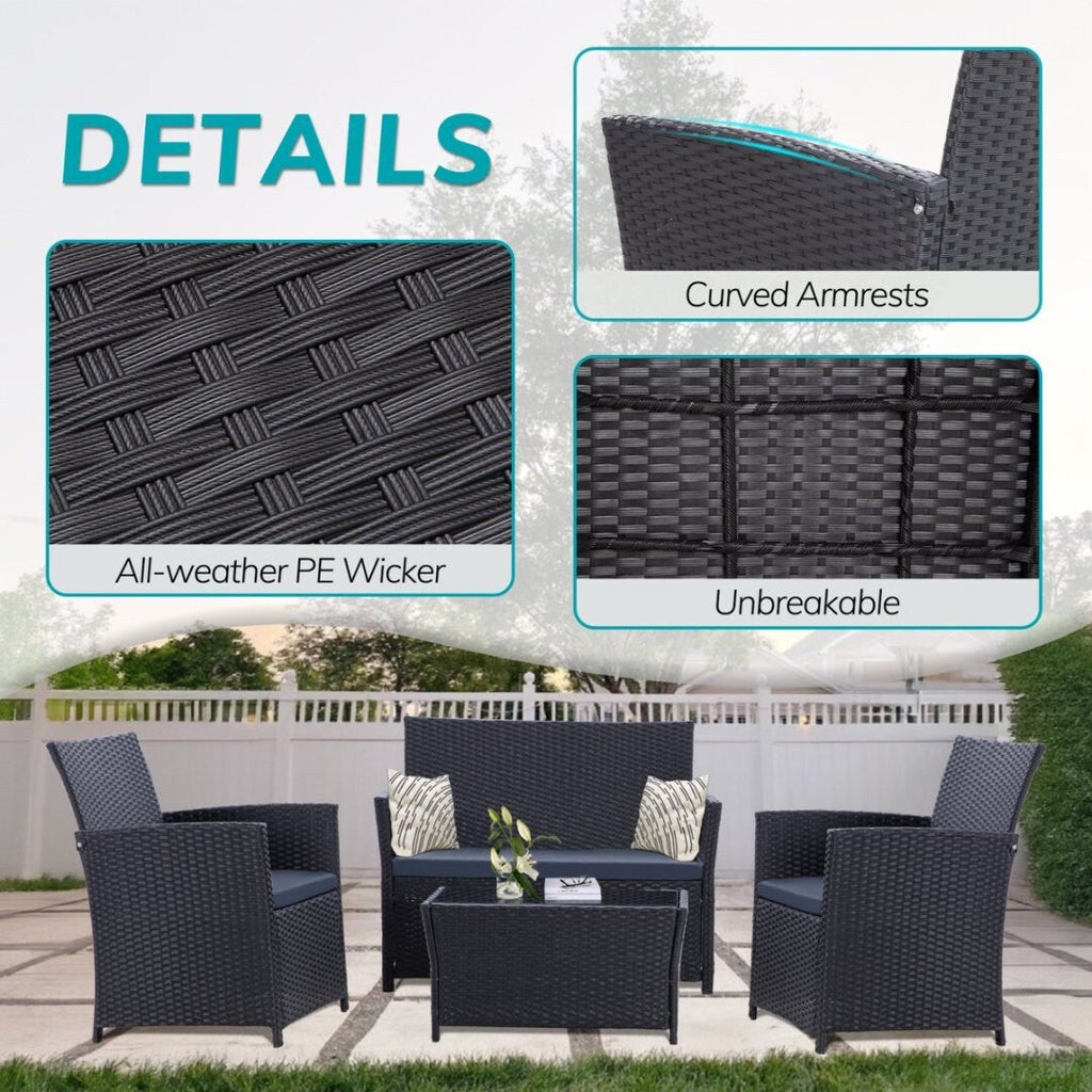 Ensemble de 4 chaises de jardin en osier et rotin