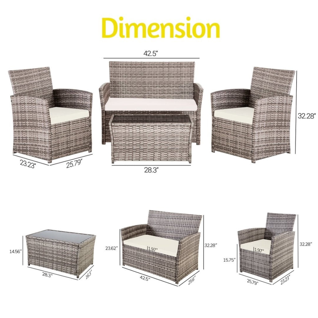 Ensemble de 4 chaises de jardin en osier et rotin