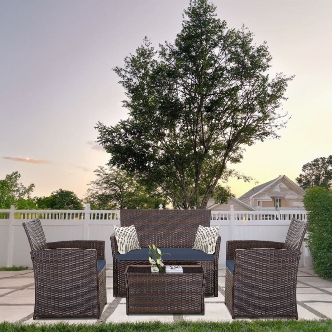 Ensemble de 4 chaises de jardin en osier et rotin